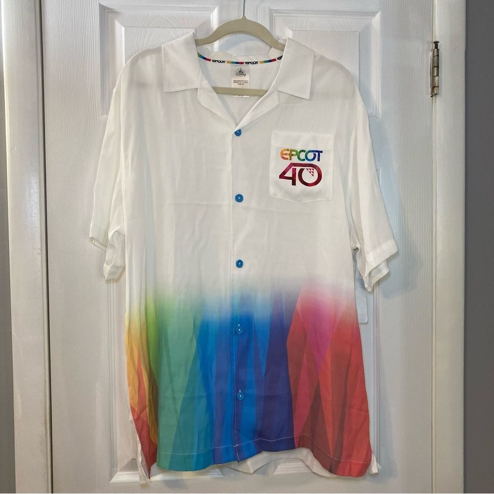 Disney Parks EPCOT 40 White Button-Down Shirt with Rainbow Gradient XL
